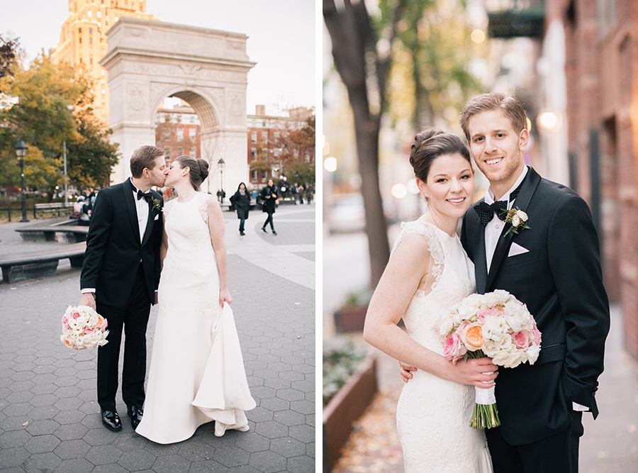 Wedding at Alger House in the West Village, Manhattan.  Photos in Washington Square Park.  Photos by Kelly Kollar Photography.