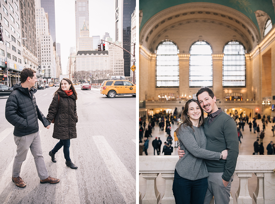 Snowy, winter Manhattan engagement in Central Park and Grand Central, by Kelly Kollar Photography.