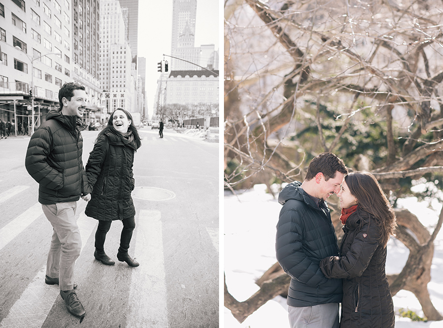 Snowy, winter Manhattan engagement in Central Park and Grand Central, by Kelly Kollar Photography.