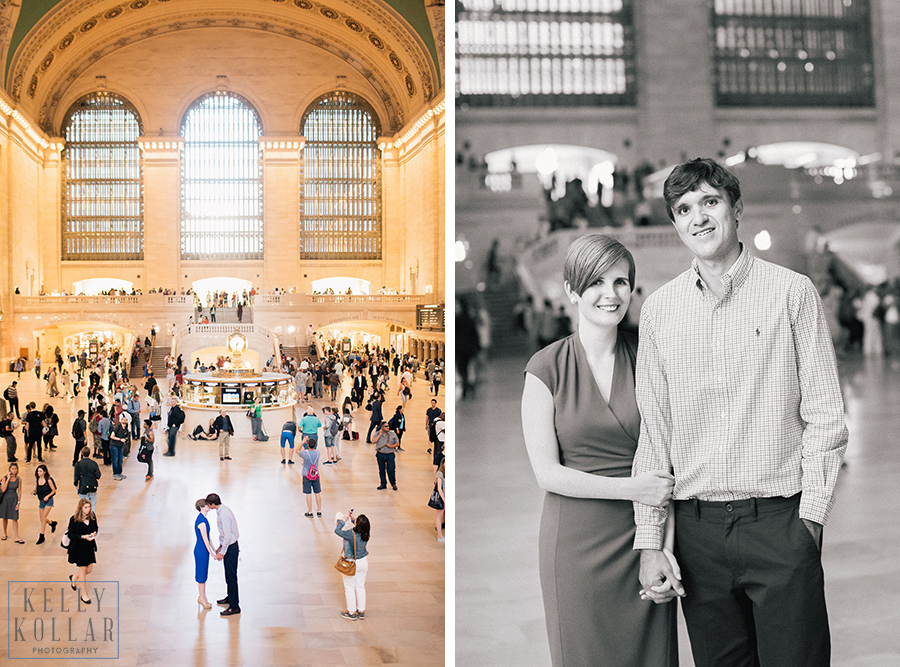 Manhattan Engagement session in Grand Central Station, The Campbell Apartment and Central Park