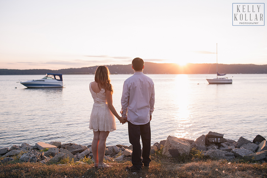Engagement session at Lyndhurst Castle and on the Hudson River in Irvington, New York.