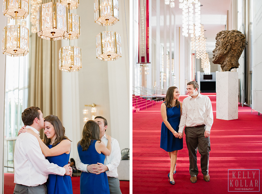 Engagement in Washington DC, including Cleveland Park, Kennedy Center, FDR Memorial, Washington Monument, Jefferson Monument. Photos by Kelly Kollar Photography.