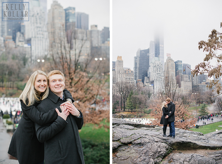 Winter, holiday engagement session in Central Park in Manhattan, New York. Photos by Kelly Kollar Photography.
