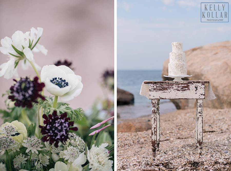 Wedding, bridal inspiration shoot on the seaside in the Hamptons. Photos by Kelly Kollar Photography.