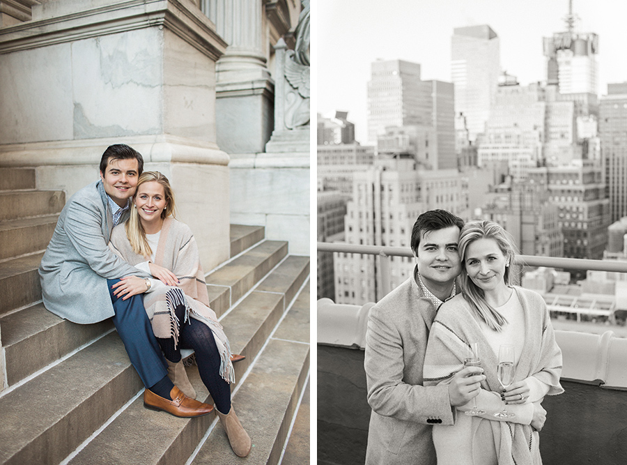 Engagement photos around Manhattan including Madison Square Park and Flatiron Room Bar.  Photos by Kelly Kollar Photography.