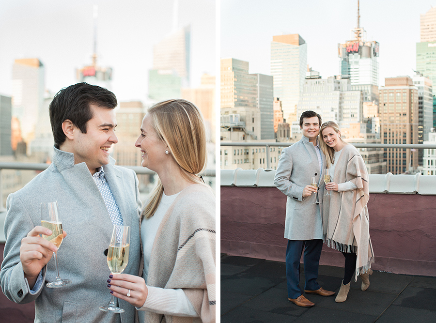 Engagement photos around Manhattan including Madison Square Park and Flatiron Room Bar.  Photos by Kelly Kollar Photography.