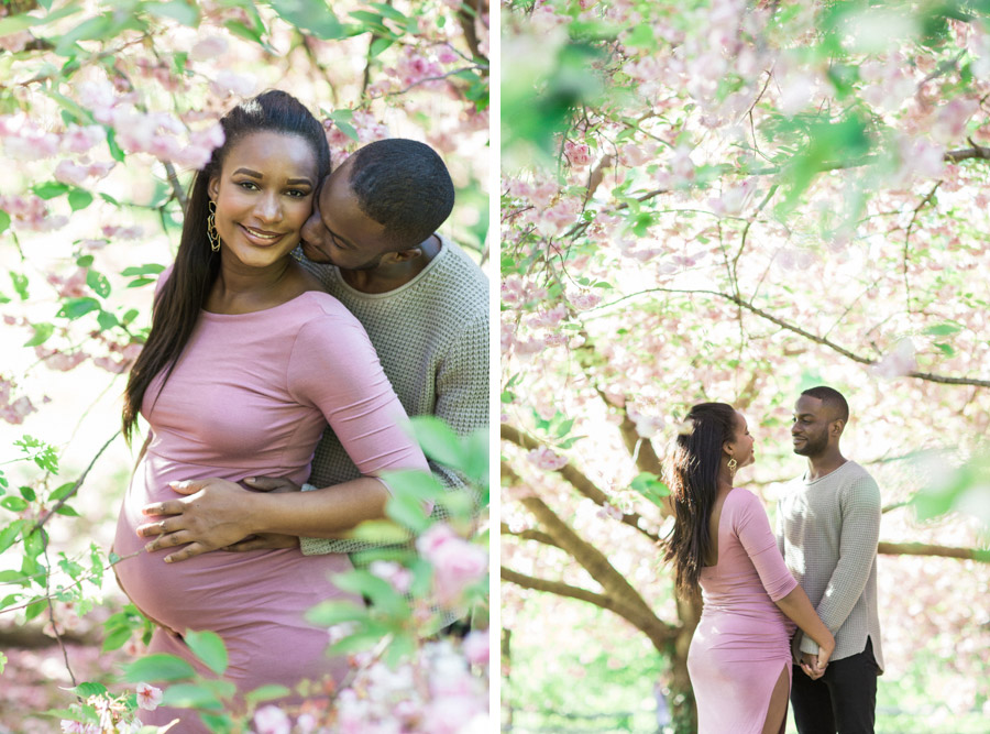 Maternity session in the New York Botanical Gardens cherry blossoms. Photos by Kelly Kollar Photography