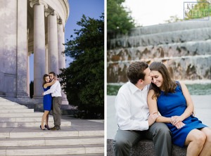 Engagement in Washington DC, including Cleveland Park, Kennedy Center, FDR Memorial, Washington Monument, Jefferson Monument. Photos by Kelly Kollar Photography.