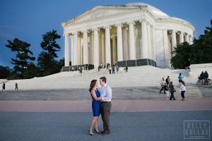 Engagement in Washington DC, including Cleveland Park, Kennedy Center, FDR Memorial, Washington Monument, Jefferson Monument. Photos by Kelly Kollar Photography.