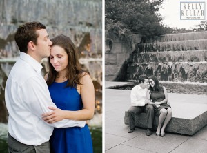 Engagement in Washington DC, including Cleveland Park, Kennedy Center, FDR Memorial, Washington Monument, Jefferson Monument. Photos by Kelly Kollar Photography.
