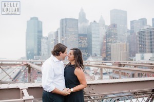 Rainy engagement on the Brooklyn Bridge and Gramercy Park in Manhattan. Photos by Kelly Kollar Photography.