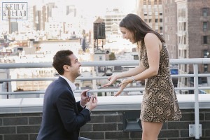Surprise proposal and engagement on a Tribeca rooftop and at the Nomad Hotel in Manhattan. Photos by Kelly Kollar Photography.