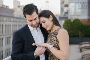 Surprise proposal and engagement on a Tribeca rooftop and at the Nomad Hotel in Manhattan. Photos by Kelly Kollar Photography.