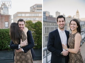 Surprise proposal and engagement on a Tribeca rooftop and at the Nomad Hotel in Manhattan. Photos by Kelly Kollar Photography.