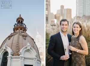 Surprise proposal and engagement on a Tribeca rooftop and at the Nomad Hotel in Manhattan. Photos by Kelly Kollar Photography.
