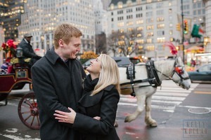 Winter, holiday engagement session in Central Park in Manhattan, New York. Photos by Kelly Kollar Photography.