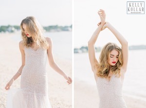 Wedding, bridal inspiration shoot on the seaside in the Hamptons. Photos by Kelly Kollar Photography.