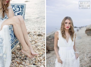 Wedding, bridal inspiration shoot on the seaside in the Hamptons. Photos by Kelly Kollar Photography.