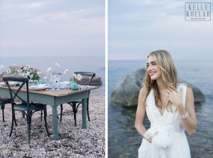 Wedding, bridal inspiration shoot on the seaside in the Hamptons. Photos by Kelly Kollar Photography.