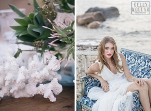 Wedding, bridal inspiration shoot on the seaside in the Hamptons. Photos by Kelly Kollar Photography.