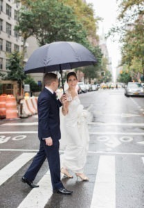 Rainy wedding at Church of St Francis Xavier in Manhattan, portraits in Washington Square Park and reception at Liberty House in Jersey City. Photos by Kelly Kollar Photography.