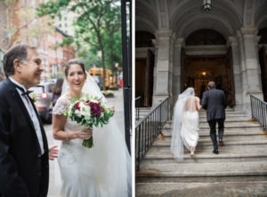 Rainy wedding at Church of St Francis Xavier in Manhattan, portraits in Washington Square Park and reception at Liberty House in Jersey City. Photos by Kelly Kollar Photography.