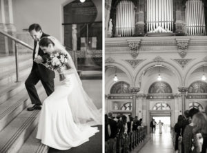 Rainy wedding at Church of St Francis Xavier in Manhattan, portraits in Washington Square Park and reception at Liberty House in Jersey City. Photos by Kelly Kollar Photography.