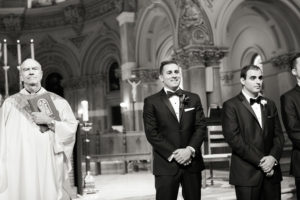 Rainy wedding at Church of St Francis Xavier in Manhattan, portraits in Washington Square Park and reception at Liberty House in Jersey City. Photos by Kelly Kollar Photography.