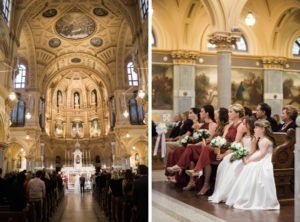 Rainy wedding at Church of St Francis Xavier in Manhattan, portraits in Washington Square Park and reception at Liberty House in Jersey City. Photos by Kelly Kollar Photography.