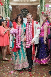 An Indian bride and groom during a Hindu wedding ceremony in New Jersey. Photo by Kelly Kollar Photography.