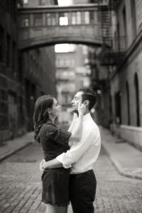 An engaged couple in Tribeca in Manhattan. Photo by Kelly Kollar Photography.