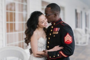 A bride and military groom at their wedding in New Jersey. Photo by Kelly Kollar Photography.