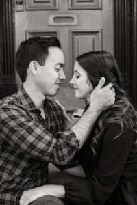 An engaged couple in the West Village for their engagement photos. Photo by Kelly Kollar Photography.